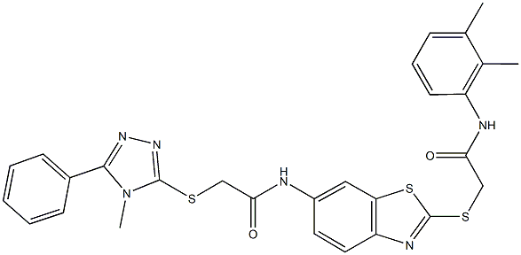 N-(2-{[2-(2,3-dimethylanilino)-2-oxoethyl]sulfanyl}-1,3-benzothiazol-6-yl)-2-[(4-methyl-5-phenyl-4H-1,2,4-triazol-3-yl)sulfanyl]acetamide Struktur