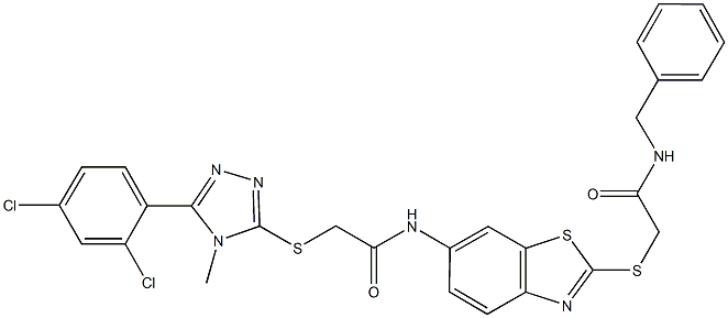 N-(2-{[2-(benzylamino)-2-oxoethyl]sulfanyl}-1,3-benzothiazol-6-yl)-2-{[5-(2,4-dichlorophenyl)-4-methyl-4H-1,2,4-triazol-3-yl]sulfanyl}acetamide Struktur