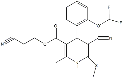 2-cyanoethyl 5-cyano-4-[2-(difluoromethoxy)phenyl]-2-methyl-6-(methylsulfanyl)-1,4-dihydropyridine-3-carboxylate Struktur