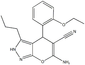 6-amino-4-(2-ethoxyphenyl)-3-propyl-2,4-dihydropyrano[2,3-c]pyrazole-5-carbonitrile Struktur