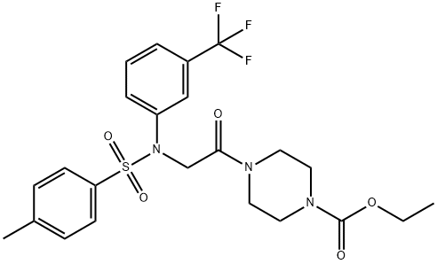 ethyl 4-{[[(4-methylphenyl)sulfonyl]-3-(trifluoromethyl)anilino]acetyl}-1-piperazinecarboxylate Struktur