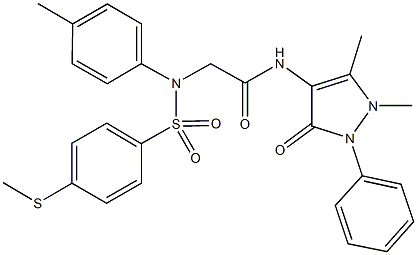 N-(1,5-dimethyl-3-oxo-2-phenyl-2,3-dihydro-1H-pyrazol-4-yl)-2-(4-methyl{[4-(methylsulfanyl)phenyl]sulfonyl}anilino)acetamide Struktur