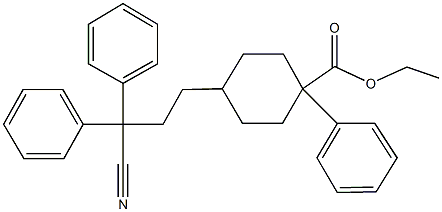 ethyl 4-(3-cyano-3,3-diphenylpropyl)-1-phenylcyclohexanecarboxylate Struktur