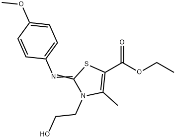 ethyl 3-(2-hydroxyethyl)-2-[(4-methoxyphenyl)imino]-4-methyl-2,3-dihydro-1,3-thiazole-5-carboxylate Struktur