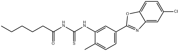 N-[5-(5-chloro-1,3-benzoxazol-2-yl)-2-methylphenyl]-N'-hexanoylthiourea Struktur