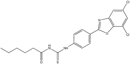 N-[4-(5,7-dichloro-1,3-benzoxazol-2-yl)phenyl]-N'-hexanoylthiourea Struktur