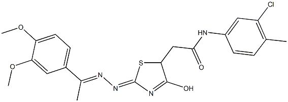 N-(3-chloro-4-methylphenyl)-2-(2-{[1-(3,4-dimethoxyphenyl)ethylidene]hydrazono}-4-hydroxy-2,5-dihydro-1,3-thiazol-5-yl)acetamide Struktur