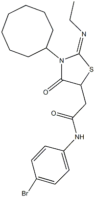 N-(4-bromophenyl)-2-[3-cyclooctyl-2-(ethylimino)-4-oxo-1,3-thiazolidin-5-yl]acetamide Struktur