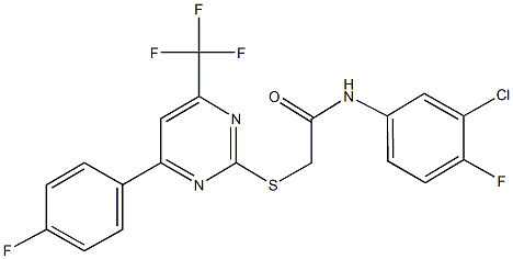 N-(3-chloro-4-fluorophenyl)-2-{[4-(4-fluorophenyl)-6-(trifluoromethyl)-2-pyrimidinyl]sulfanyl}acetamide Struktur