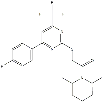 2-(2,6-dimethyl-1-piperidinyl)-2-oxoethyl 4-(4-fluorophenyl)-6-(trifluoromethyl)-2-pyrimidinyl sulfide Struktur