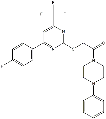 4-(4-fluorophenyl)-2-{[2-oxo-2-(4-phenyl-1-piperazinyl)ethyl]sulfanyl}-6-(trifluoromethyl)pyrimidine Struktur