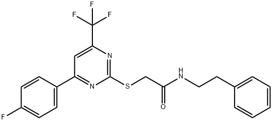 2-{[4-(4-fluorophenyl)-6-(trifluoromethyl)-2-pyrimidinyl]sulfanyl}-N-(2-phenylethyl)acetamide Struktur