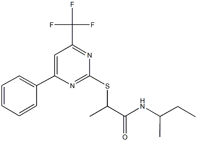 N-(sec-butyl)-2-{[4-phenyl-6-(trifluoromethyl)-2-pyrimidinyl]sulfanyl}propanamide Struktur