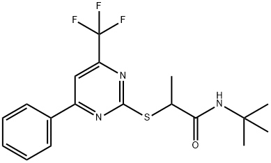 N-(tert-butyl)-2-{[4-phenyl-6-(trifluoromethyl)-2-pyrimidinyl]sulfanyl}propanamide Struktur