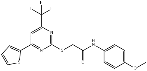 N-(4-methoxyphenyl)-2-{[4-(2-thienyl)-6-(trifluoromethyl)-2-pyrimidinyl]sulfanyl}acetamide Struktur