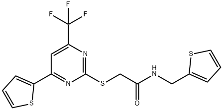 N-(2-thienylmethyl)-2-{[4-(2-thienyl)-6-(trifluoromethyl)-2-pyrimidinyl]sulfanyl}acetamide Struktur