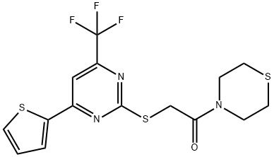 2-oxo-2-(4-thiomorpholinyl)ethyl 4-(2-thienyl)-6-(trifluoromethyl)-2-pyrimidinyl sulfide Struktur