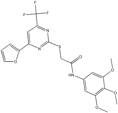 2-{[4-(2-furyl)-6-(trifluoromethyl)-2-pyrimidinyl]sulfanyl}-N-(3,4,5-trimethoxyphenyl)acetamide Struktur