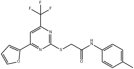 2-{[4-(2-furyl)-6-(trifluoromethyl)-2-pyrimidinyl]sulfanyl}-N-(4-methylphenyl)acetamide Struktur