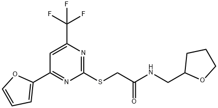 2-{[4-(2-furyl)-6-(trifluoromethyl)-2-pyrimidinyl]sulfanyl}-N-(tetrahydro-2-furanylmethyl)acetamide Struktur