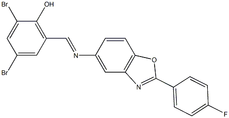 2,4-dibromo-6-({[2-(4-fluorophenyl)-1,3-benzoxazol-5-yl]imino}methyl)phenol Struktur