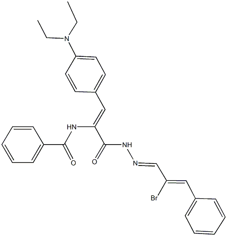 N-{1-{[2-(2-bromo-3-phenyl-2-propenylidene)hydrazino]carbonyl}-2-[4-(diethylamino)phenyl]vinyl}benzamide Struktur