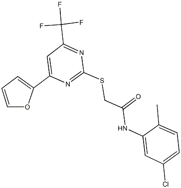 N-(5-chloro-2-methylphenyl)-2-{[4-(2-furyl)-6-(trifluoromethyl)-2-pyrimidinyl]sulfanyl}acetamide Struktur