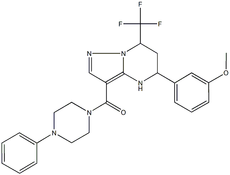 methyl 3-[3-[(4-phenyl-1-piperazinyl)carbonyl]-7-(trifluoromethyl)-4,5,6,7-tetrahydropyrazolo[1,5-a]pyrimidin-5-yl]phenyl ether Struktur