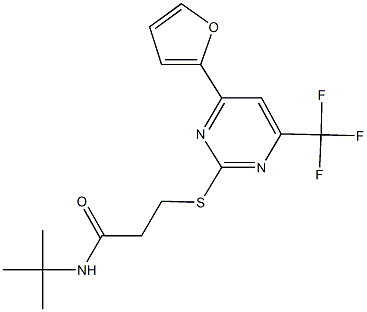 N-(tert-butyl)-3-{[4-(2-furyl)-6-(trifluoromethyl)-2-pyrimidinyl]sulfanyl}propanamide Struktur