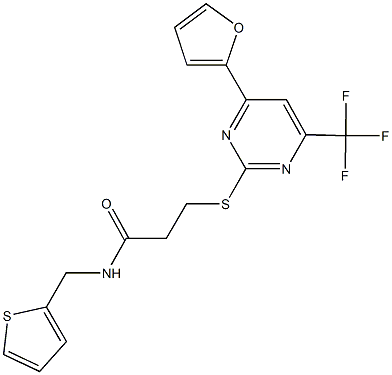 3-{[4-(2-furyl)-6-(trifluoromethyl)-2-pyrimidinyl]sulfanyl}-N-(2-thienylmethyl)propanamide Struktur