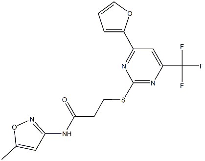 3-{[4-(2-furyl)-6-(trifluoromethyl)-2-pyrimidinyl]sulfanyl}-N-(5-methyl-3-isoxazolyl)propanamide Struktur