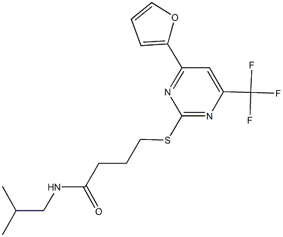 4-{[4-(2-furyl)-6-(trifluoromethyl)-2-pyrimidinyl]sulfanyl}-N-isobutylbutanamide Struktur