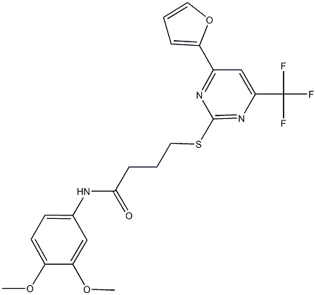 N-(3,4-dimethoxyphenyl)-4-{[4-(2-furyl)-6-(trifluoromethyl)-2-pyrimidinyl]sulfanyl}butanamide Struktur