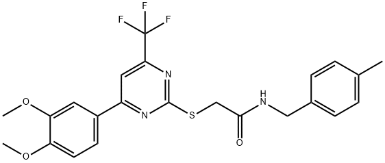 2-{[4-(3,4-dimethoxyphenyl)-6-(trifluoromethyl)-2-pyrimidinyl]sulfanyl}-N-(4-methylbenzyl)acetamide Struktur