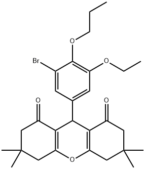 9-(3-bromo-5-ethoxy-4-propoxyphenyl)-3,3,6,6-tetramethyl-3,4,5,6,7,9-hexahydro-1H-xanthene-1,8(2H)-dione Struktur