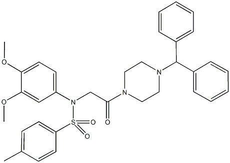 N-[2-(4-benzhydryl-1-piperazinyl)-2-oxoethyl]-N-(3,4-dimethoxyphenyl)-4-methylbenzenesulfonamide Struktur