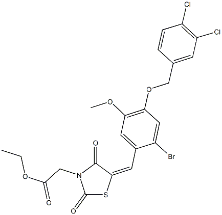 ethyl (5-{2-bromo-4-[(3,4-dichlorobenzyl)oxy]-5-methoxybenzylidene}-2,4-dioxo-1,3-thiazolidin-3-yl)acetate Struktur