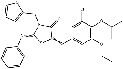 5-(3-chloro-5-ethoxy-4-isopropoxybenzylidene)-3-(2-furylmethyl)-2-(phenylimino)-1,3-thiazolidin-4-one Struktur