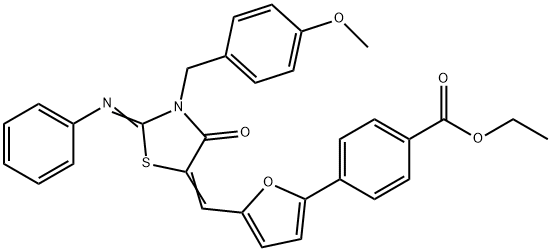 ethyl 4-(5-{[3-(4-methoxybenzyl)-4-oxo-2-(phenylimino)-1,3-thiazolidin-5-ylidene]methyl}-2-furyl)benzoate Struktur