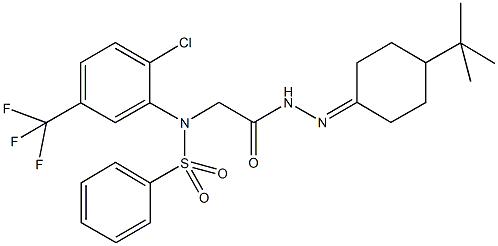 N-{2-[2-(4-tert-butylcyclohexylidene)hydrazino]-2-oxoethyl}-N-[2-chloro-5-(trifluoromethyl)phenyl]benzenesulfonamide Struktur