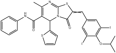 2-(3,5-diiodo-4-isopropoxybenzylidene)-7-methyl-3-oxo-N-phenyl-5-(2-thienyl)-2,3-dihydro-5H-[1,3]thiazolo[3,2-a]pyrimidine-6-carboxamide Struktur