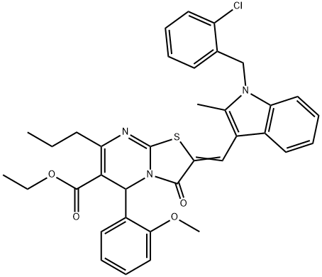 ethyl 2-{[1-(2-chlorobenzyl)-2-methyl-1H-indol-3-yl]methylene}-5-(2-methoxyphenyl)-3-oxo-7-propyl-2,3-dihydro-5H-[1,3]thiazolo[3,2-a]pyrimidine-6-carboxylate Struktur