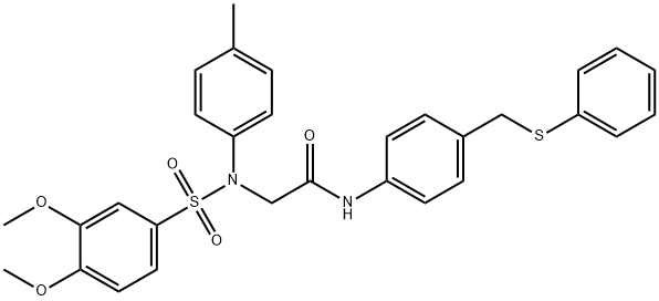 2-{[(3,4-dimethoxyphenyl)sulfonyl]-4-methylanilino}-N-{4-[(phenylsulfanyl)methyl]phenyl}acetamide Struktur