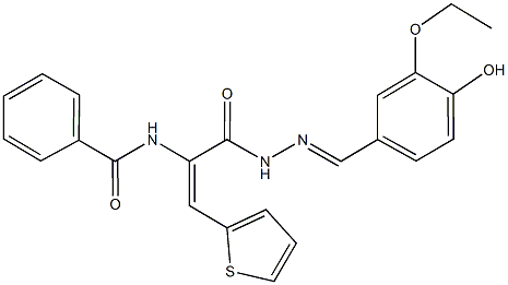 N-[1-{[2-(3-ethoxy-4-hydroxybenzylidene)hydrazino]carbonyl}-2-(2-thienyl)vinyl]benzamide Struktur