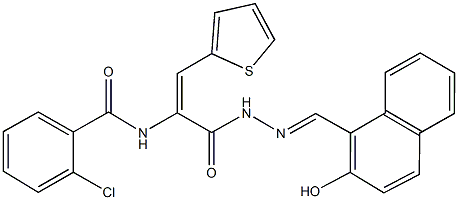 2-chloro-N-[1-({2-[(2-hydroxy-1-naphthyl)methylene]hydrazino}carbonyl)-2-(2-thienyl)vinyl]benzamide Struktur