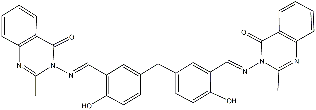 3-{[2-hydroxy-5-(4-hydroxy-3-{[(2-methyl-4-oxo-3(4H)-quinazolinyl)imino]methyl}benzyl)benzylidene]amino}-2-methyl-4(3H)-quinazolinone Struktur