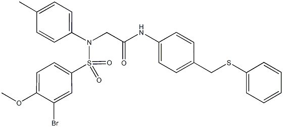 2-{[(3-bromo-4-methoxyphenyl)sulfonyl]-4-methylanilino}-N-{4-[(phenylsulfanyl)methyl]phenyl}acetamide Struktur