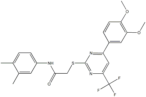 2-{[4-(3,4-dimethoxyphenyl)-6-(trifluoromethyl)-2-pyrimidinyl]sulfanyl}-N-(3,4-dimethylphenyl)acetamide Struktur