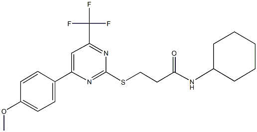 N-cyclohexyl-3-{[4-(4-methoxyphenyl)-6-(trifluoromethyl)-2-pyrimidinyl]sulfanyl}propanamide Struktur