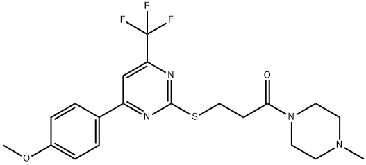 4-(4-methoxyphenyl)-2-{[3-(4-methyl-1-piperazinyl)-3-oxopropyl]sulfanyl}-6-(trifluoromethyl)pyrimidine Struktur